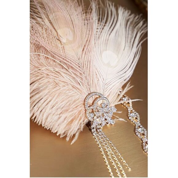 Rhinestone Feather Flapper Headpiece Headband 1920s Great Gatsby - Picture 3 of 4